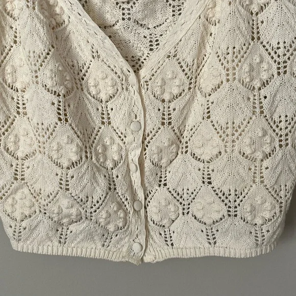 Aeropostale Tank Top XL Crochet Button-Front Crop Ivory Boho Hippie Prairie - Picture 4 of 6